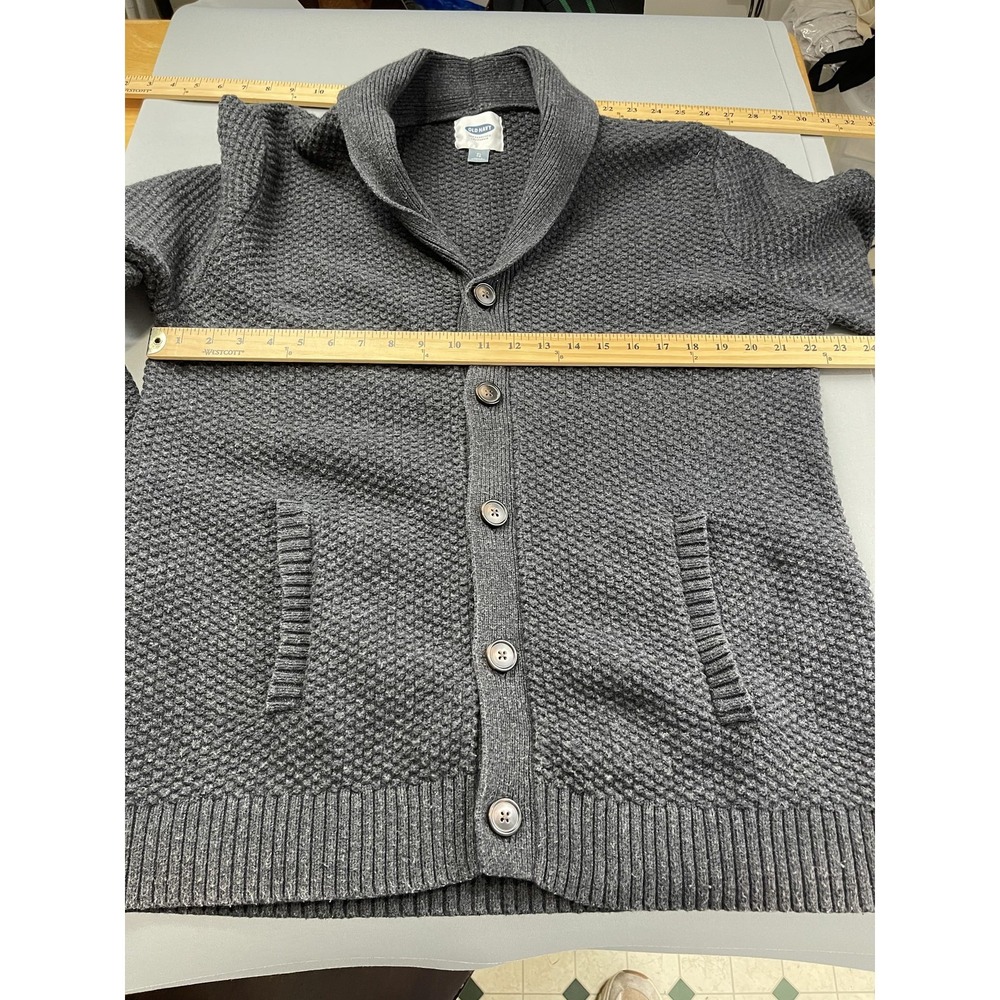 Old Navy Sweater Mens XL Gray Waffle Knit Fisherman Wool Shawl Collar‎ Cardigan - Picture 6 of 9